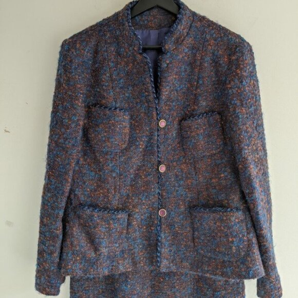 Vintage Curly Wool Classic Skirt Suit Tag 16 Waist 30" Chest 40" Union Label - Picture 3 of 13